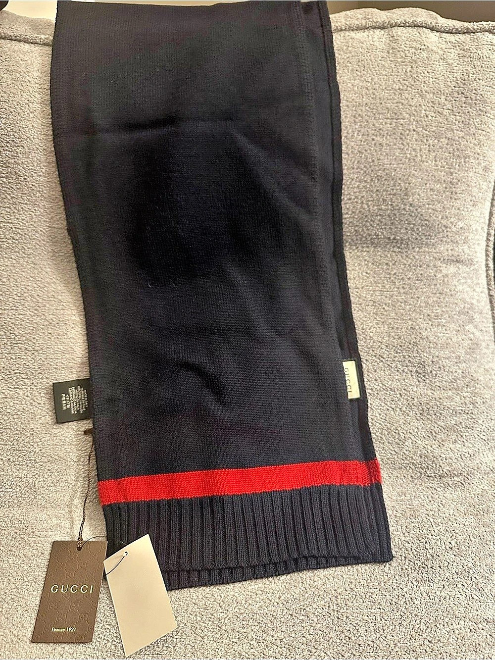 Gucci Men’s Wool Scarf Newport Long Midnight/Black/Red NWT